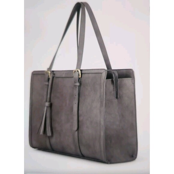 Laptop Bag Briefcase For Women Work Tote Leather Purse Gray Lots Of Pockets - Picture 5 of 16